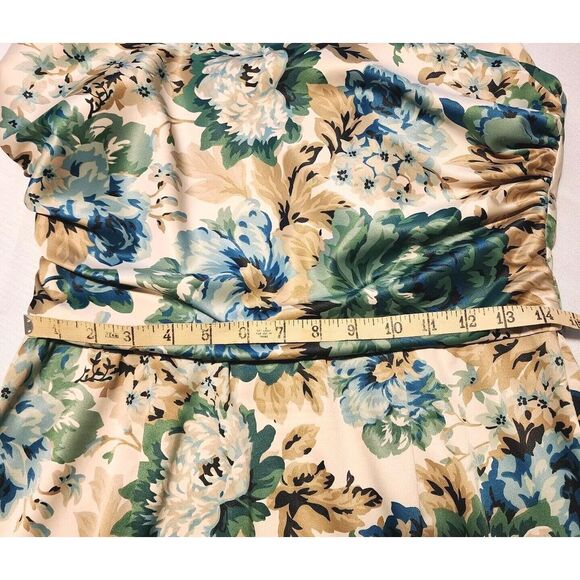 Donna Ricco Blue Green Tan Floral Square Neck Ruche Womens Dress Size 12 - Picture 10 of 13